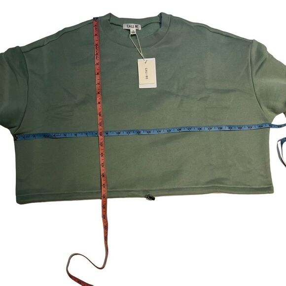 𝅺CALI BE Light Green Cropped Cinch Long Sleeve Sweatshirt Crewneck Size M - Picture 9 of 11